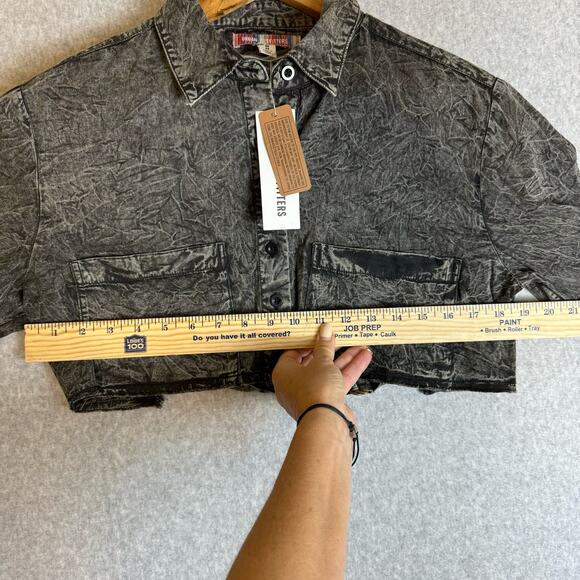 Urban Outfitters Shacket Womens Crop Cutout Denim Shirt Acid Wash Biker Grunge - Picture 13 of 16
